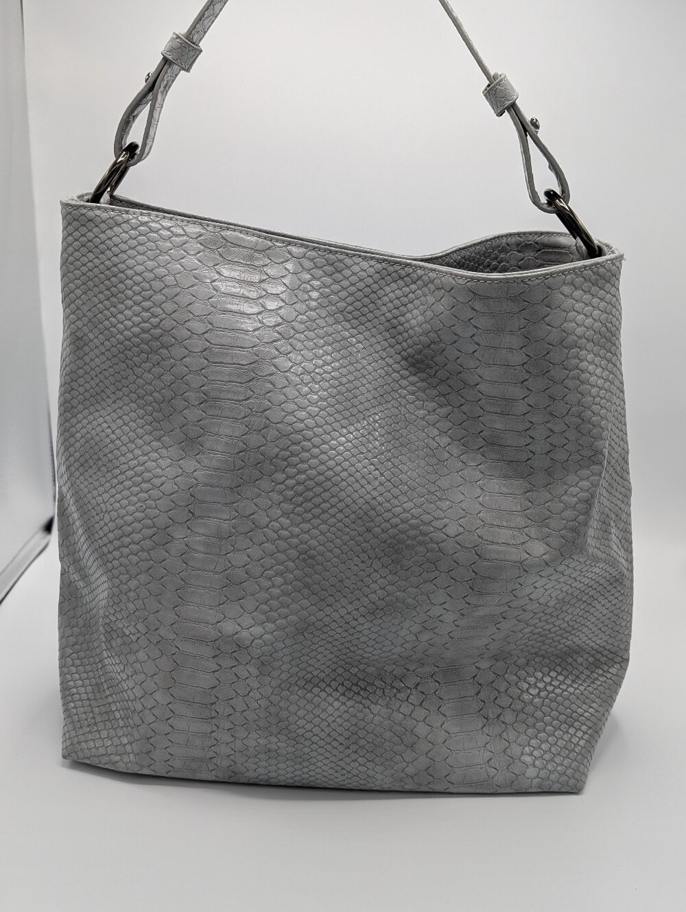 Lulu Dharma Women's Gray Snake-Embossed Hobo Bag Shoulder Tote 16"W x 13"H